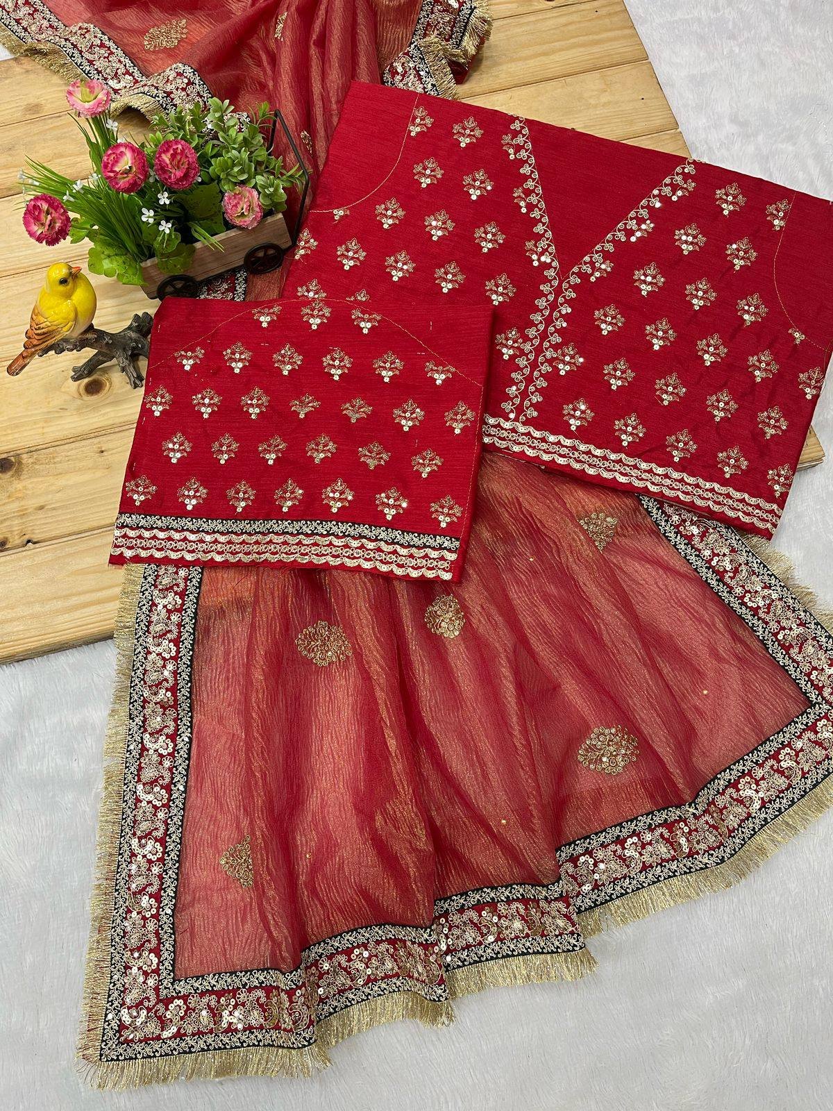 Antara — Traditional Banarasi Crush Saree with Sequins & Jari Embroidery | With Blouse Piece - Image 6