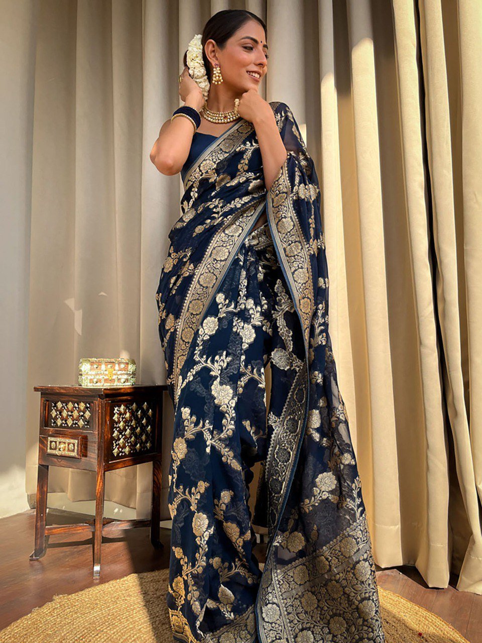 Blue | Elegant Banarasi Soft Silk Saree | With Blouse Piece