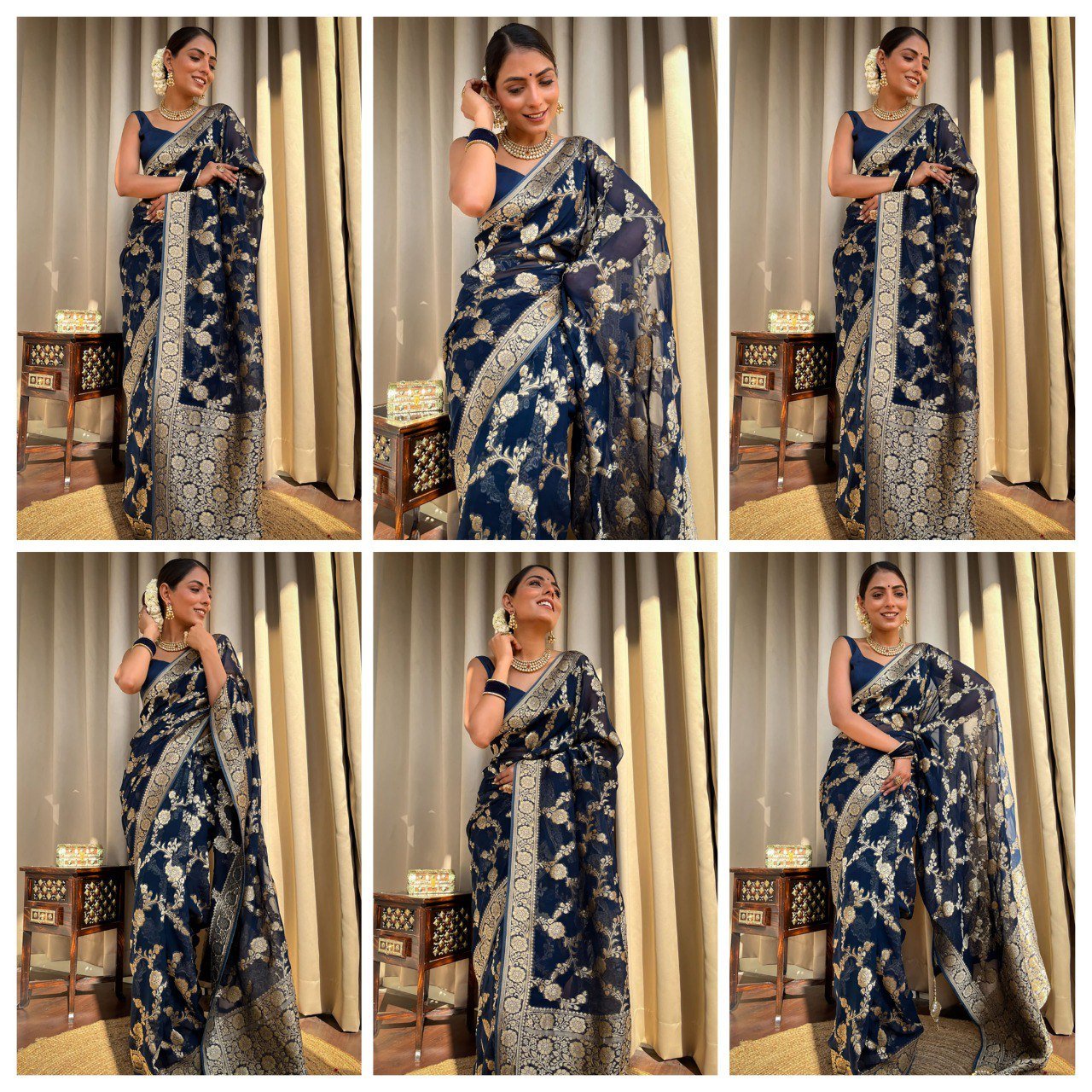 Blue | Elegant Banarasi Soft Silk Saree | With Blouse Piece - Image 4