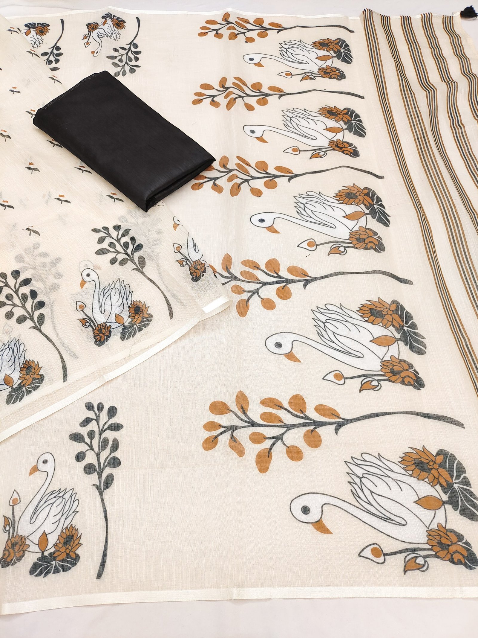 Cream Duck Special Linen Cotton Saree – Summer Friendly Wear - Image 6