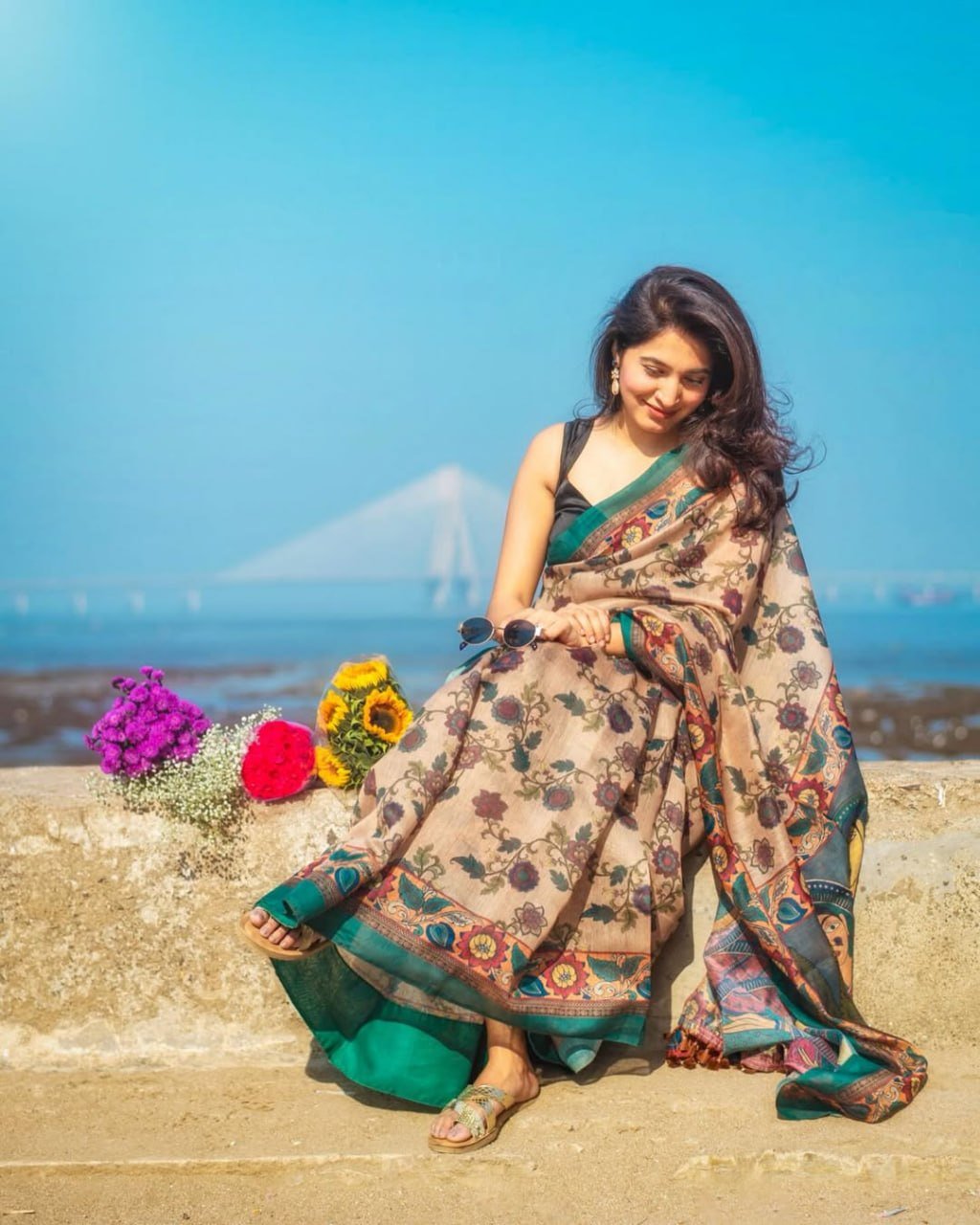ELEGANT EVERYDAY WEAR ORIGINAL LINEN DIGITAL PRINT SAREE