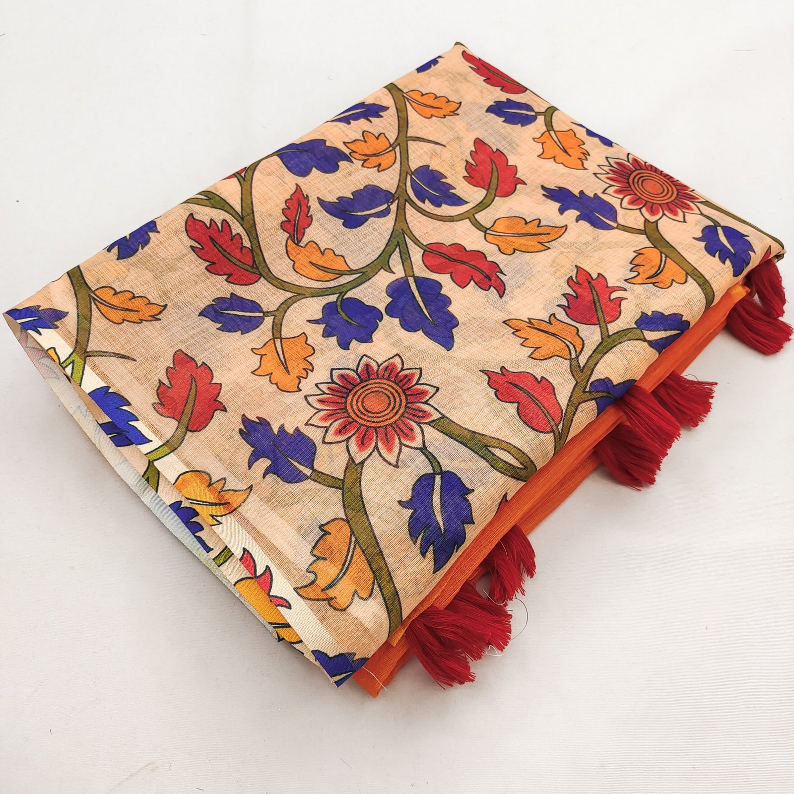 Elegant Ikkat Patola Linen Cotton Saree with Tassel Pallu & Matching Blouse