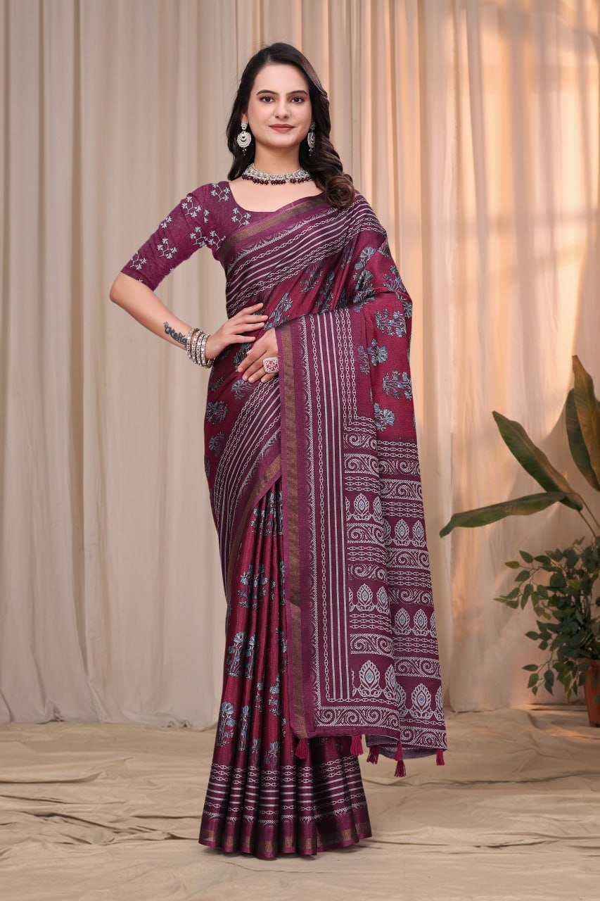 Elegant Mal Cotton Saree with Matching Designer Blouse Piece