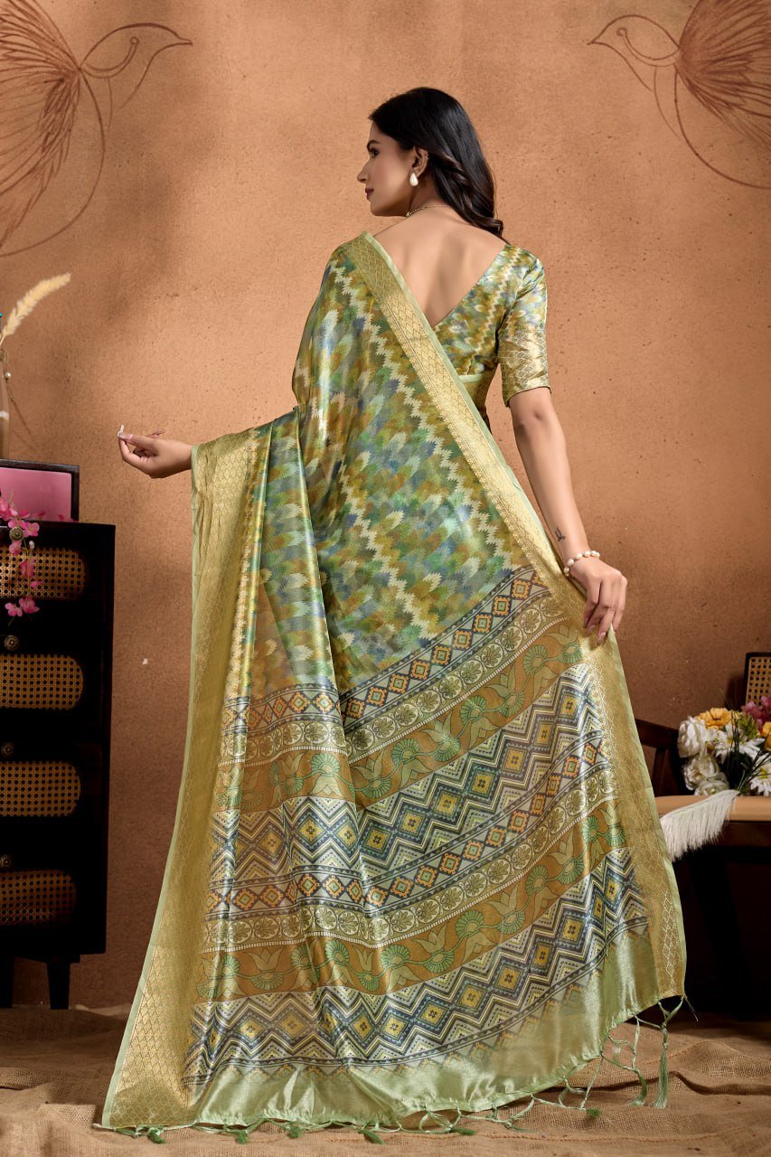 Elegant Soft Silk Saree with Traditional Geometric & Floral Weaving - Image 4
