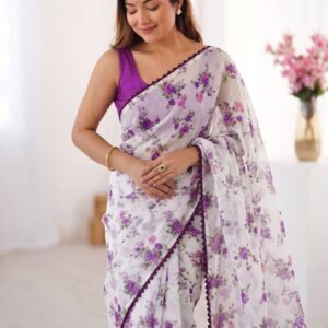 HEAVY CHIFFON SAREE WITH LACE BORDER