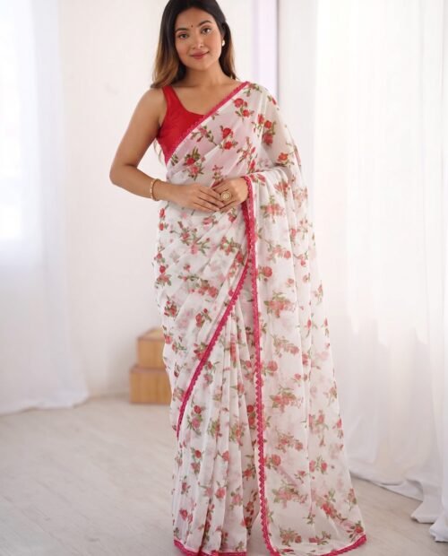 PREMIUM HEAVY CHIFFON SAREE WITH LACE BORDER