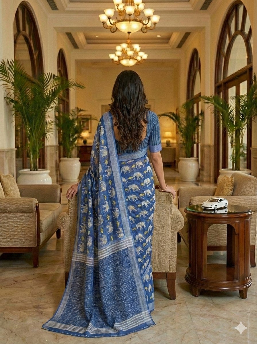 Premium Lilan Cotton Digital Print Saree with Designer Lace Border | With Blouse Piece - Image 4