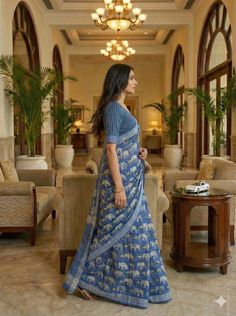 Premium Lilan Cotton Digital Print Saree with Designer Lace Border | With Blouse Piece - Image 3