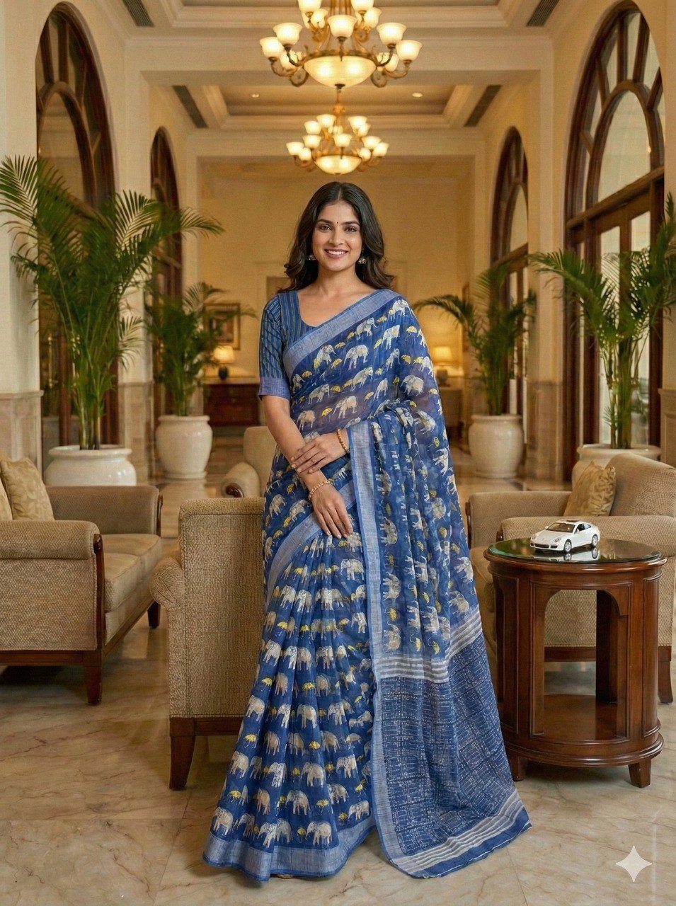 Premium Lilan Cotton Digital Print Saree with Designer Lace Border | With Blouse Piece - Image 2