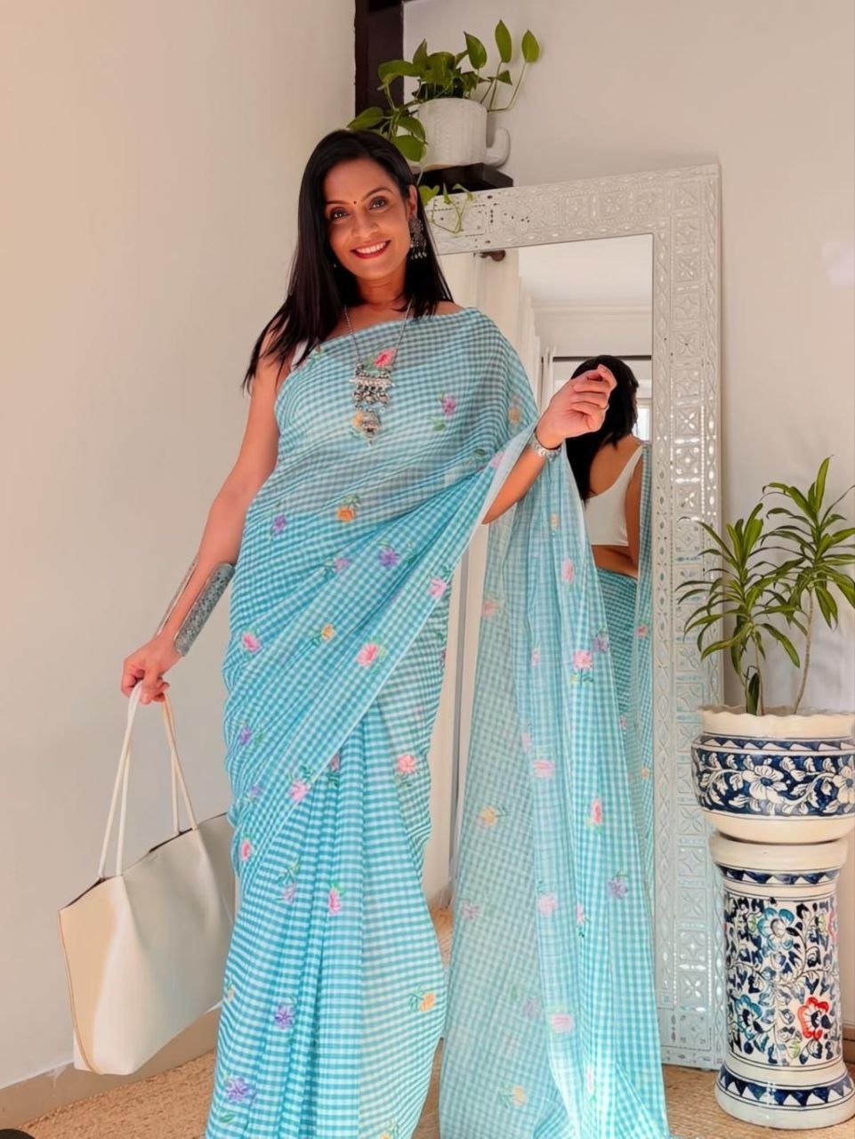 Premium Linen Cotton Digital Print Saree with Rich Pallu Border