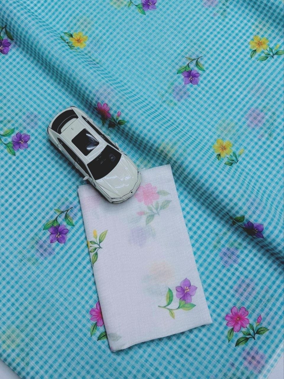 Premium Linen Cotton Digital Print Saree with Rich Pallu Border - Image 4
