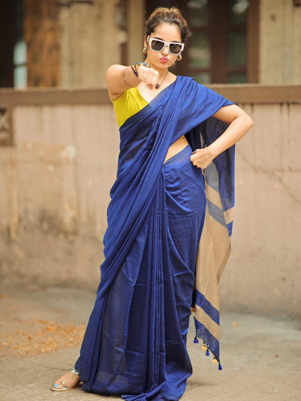 Premium Linen Cotton Digital Print Saree with Rich Pallu & Lace Border