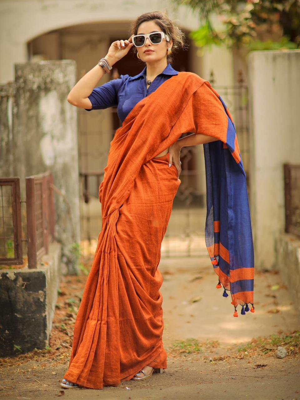 Premium Lilan Cotton Digital Print Saree with Rich Pallu & Lace Border - Image 3