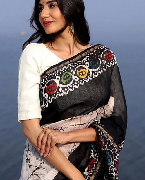 Premium Lilan Cotton Digital Print Saree with Rich Pallu & Lace Border