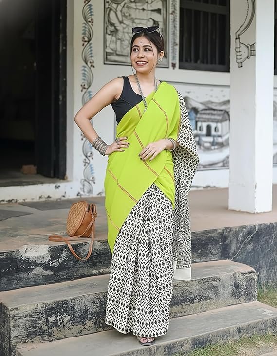 Premium Lilan Cotton Digital Print Saree with Rich Pallu & Lace Border - Image 2