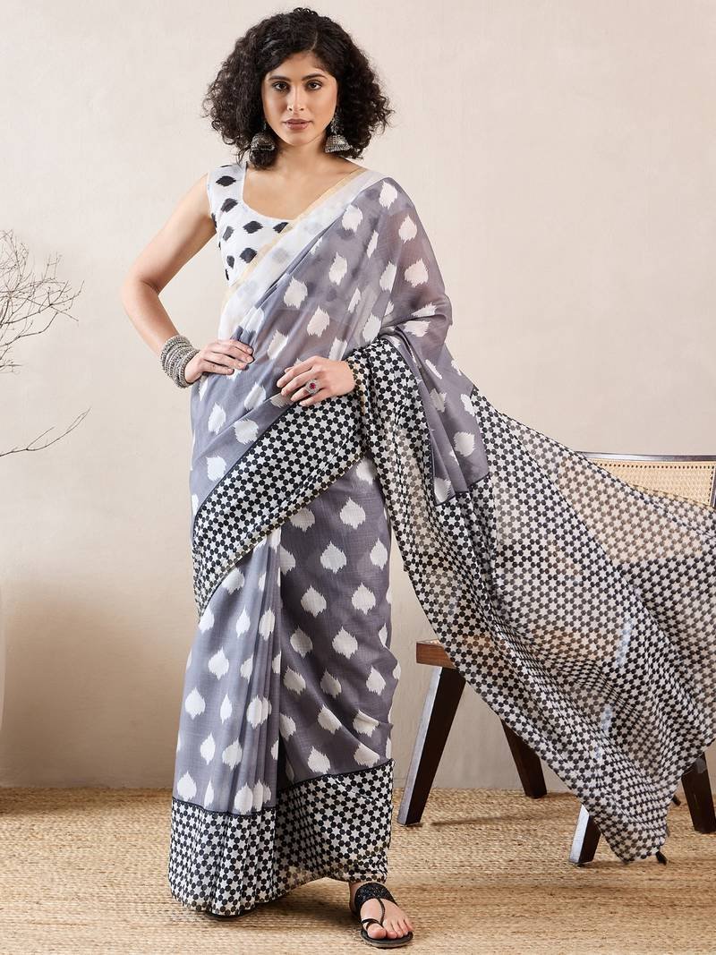 Premium Lilan Cotton Digital Print Saree with Rich Pallu & Lace Border
