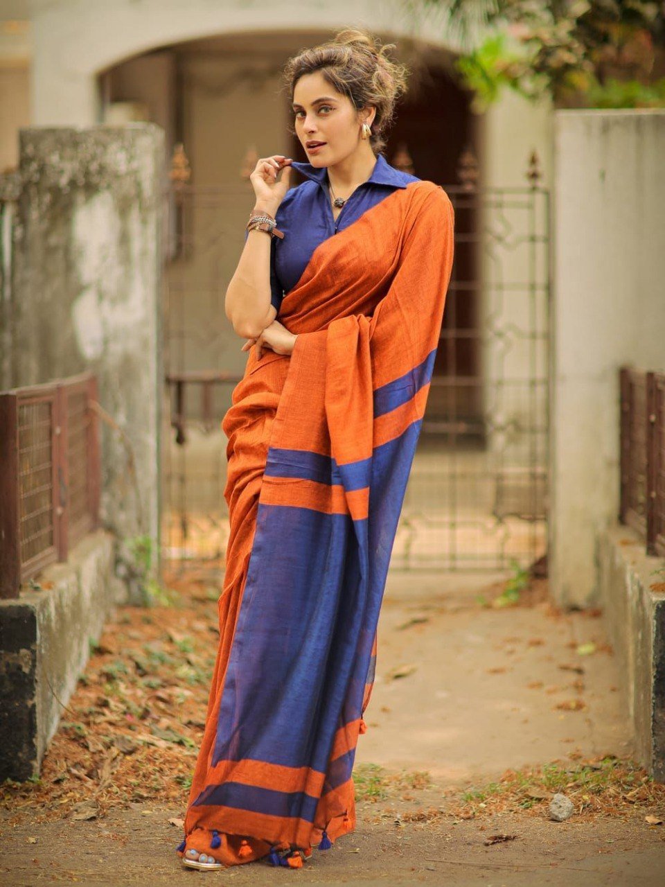 Premium Lilan Cotton Digital Print Saree with Rich Pallu & Lace Border - Image 2