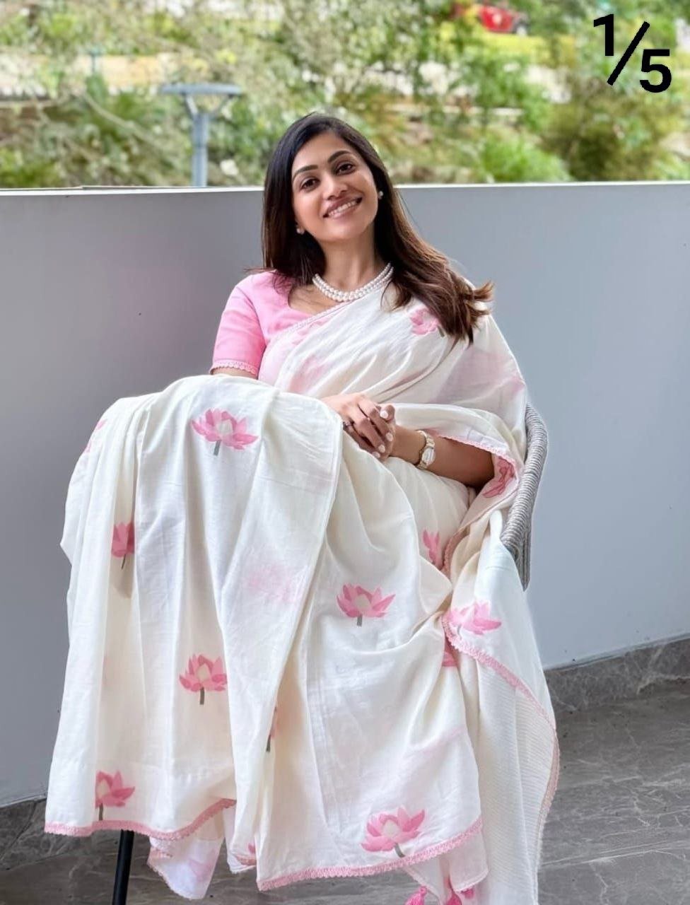 Premium Lilan Cotton Digital Print Saree with Rich Pallu & Lace Border - Image 4