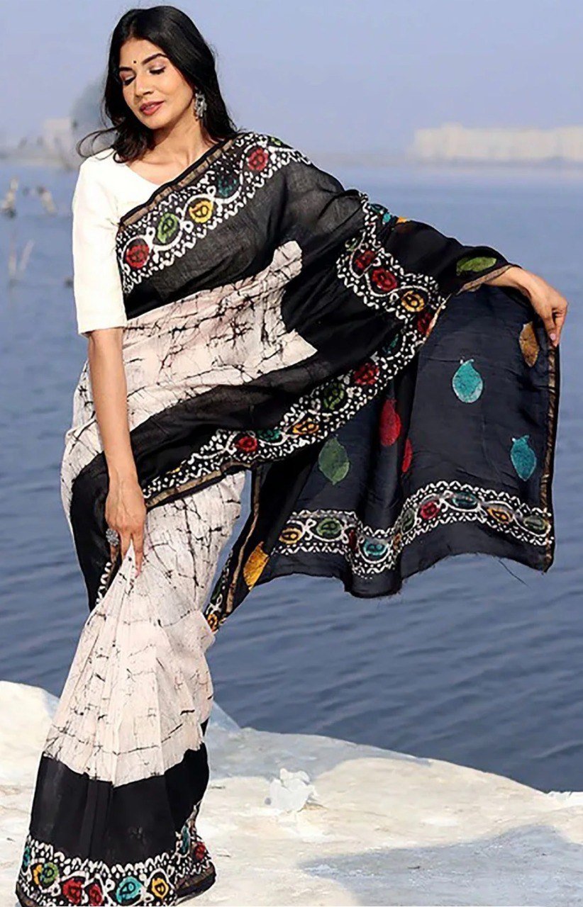 Premium Lilan Cotton Digital Print Saree with Rich Pallu & Lace Border - Image 2