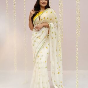 Premium Linen Saree with Mango & Parrot Digital Print
