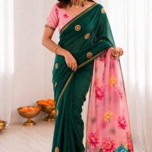 Premium Mul Cotton Silk Bandhej Design Saree with Elegant Zari Border