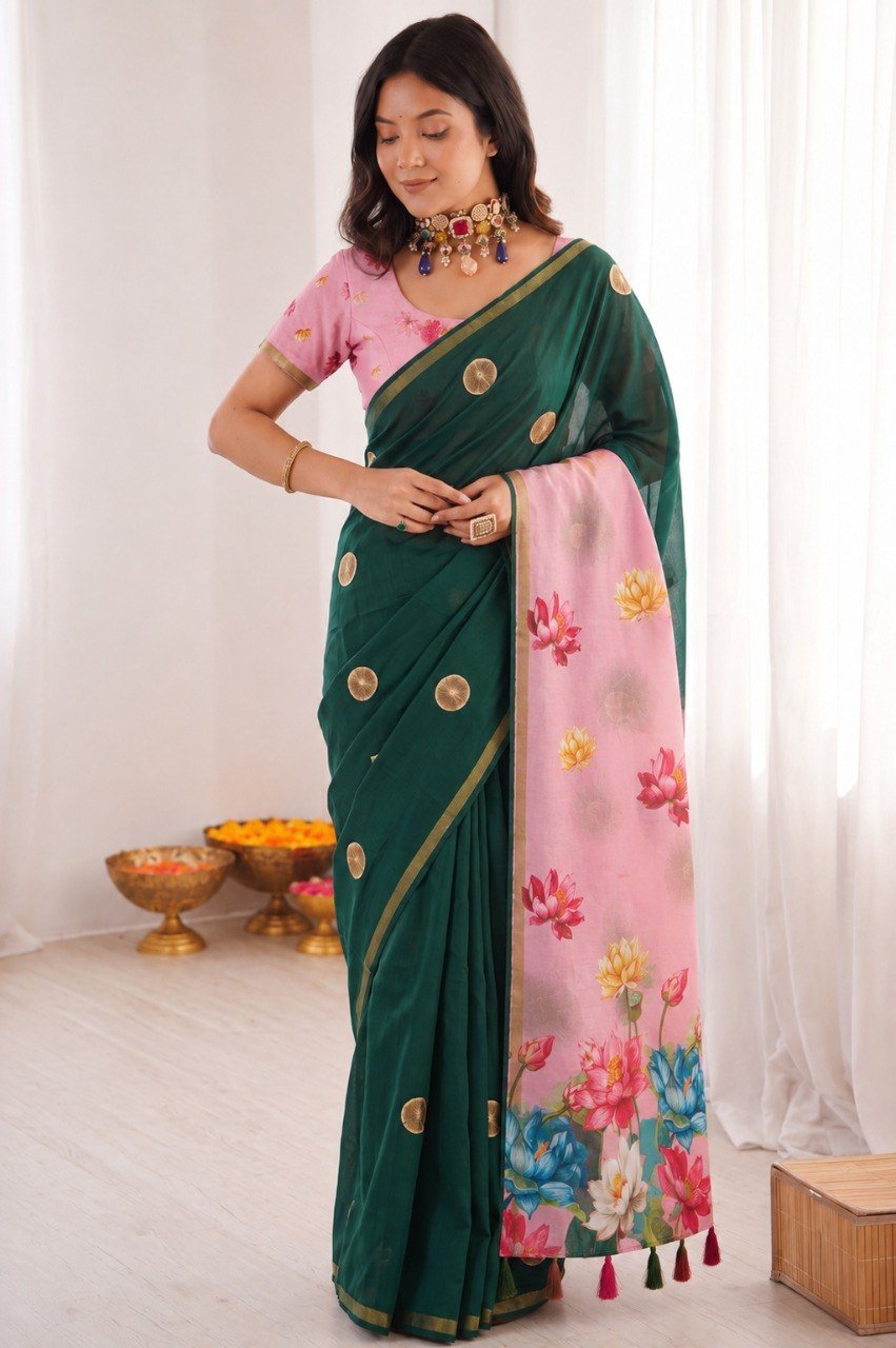 Premium Mul Cotton Silk Bandhej Design Saree with Elegant Zari Border - Image 2