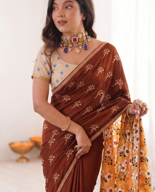 Premium Mul Cotton Silk Bandhej Design Saree with Traditional Zari Borde