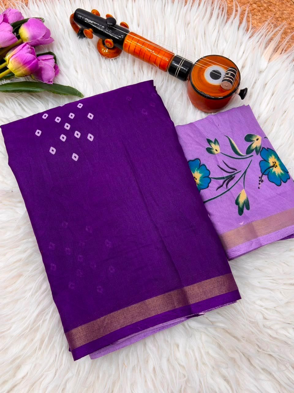 Premium Mul Cotton Silk Bandhej Design Saree with Traditional Zari Border