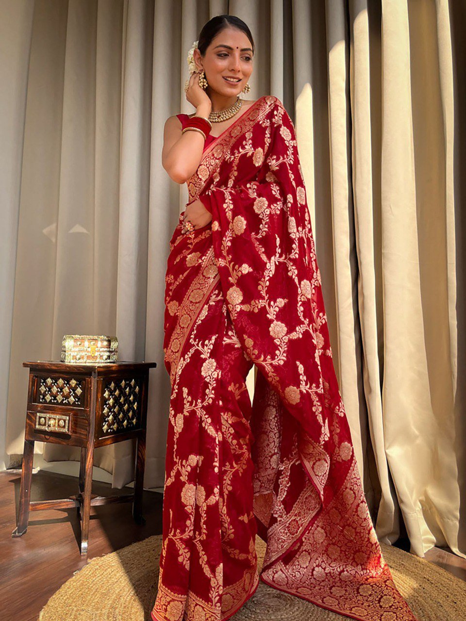 Red | Elegant Banarasi Soft Silk Saree | With Blouse Piece